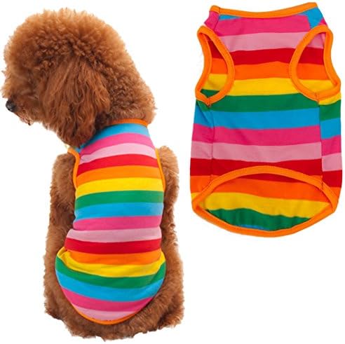 Binmer(TM)Pet Dog Clothes Rainbow Stripe Pet Dog Shirt Puppy Cat Apparel Summer Costume Clothing (XL)