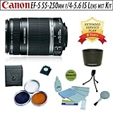 Canon EF-S 55-250mm f/4-5.6 IS lens with Opteka Filter kit, ET-60 Lens Hood ....