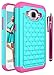 Galaxy Core Prime Case, Style4U Studded Rhinestone Crystal Bling Hybrid Armor Case Cover for Samsung Galaxy Core Prime G360 with 1 Style4U Stylus [Teal/Hot Pink]
