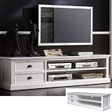 Interior White Distressed Media Center and TV Stand, CD and DVD storage made of solid Mahogany Wood, 2 drawers and 2 shelves, Halifax Collection