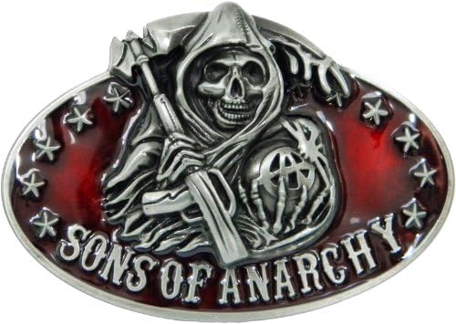 Sons of Anarchy Grim Reaper Die Cast Pewter Finish Belt Buckle with Blood Red Enamel