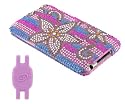 Flower Design Full Rhinestones Snap On Hard Case for Apple iPod Touch 3 and 2 bundled with Young Micro Shoe Silicone Pouch for Nike+ Sensor (iPod Touch & Sensor NOT Included)
