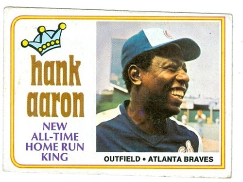 Hank Aaron baseball card 1974 Topps #1 (Atlanta Braves)