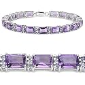 24.00 Carat Genuine Amethyst Octagons & Tanzanite Rounds Silver Bracelet