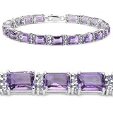 24.00 Carat Genuine Amethyst Octagons & Tanzanite Rounds Silver Bracelet