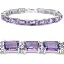 24.00 Carat Genuine Amethyst Octagons & Tanzanite Rounds Silver Bracelet