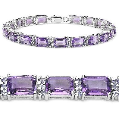 10 25 Carat Genuine Amethyst Rounds Silver Bracelet