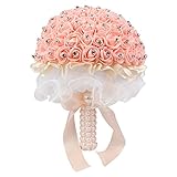 Ourwarm ウェディングブーケ ブライダルブーケ 約23ｘ18cm バブル 泡 造花 シルク＆真珠付き 花束 フラワー 結婚式 挙式 豪華絢爛 最も美しい花嫁になる (桃色)
