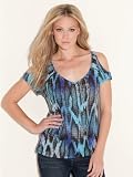 GUESS Cassidy Cold-Shoulder Snake-Print Top, ELECTRICITY MULTI (MEDIUM)