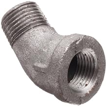 Anvil Malleable Iron Pipe Fitting, Class 150, 45 Degree Street Elbow, NPT Male x NPT Female, Black Finish