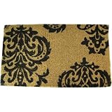 Black and Natural Decorative Heavy Duty Coir Doormat, Design 1 by 