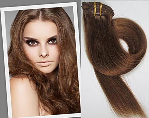 Fashion Hairstyle Clip in Remy Human Hair for Beauty Women's Accessories in 40cm 75 Gram - Medium Brown #8
