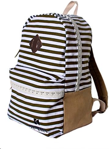Kupuma Canvas Collection Women's Cute Stripe Canvas and Lace Backpack In Earth Colors