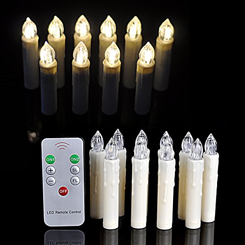 XABL Set of 10 LED Taper Candles Warm White Lights with Remote Control and Clips for Decoration Home and Christmas Holiday