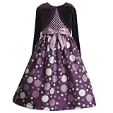 Bonnie Jean LITTLE GIRLS 4-6X 2-Piece PURPLE IVORY BUBBLE DOT SHANTUNG Special Occasion Flower Girl Party DRESS and SHRUG/JACKET Set