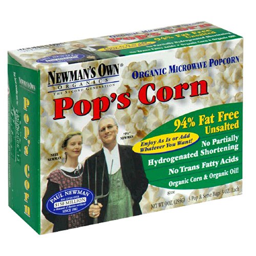 Newman's Own Organics Pop's Corn, Organic MicrowavePopcorn, Unsalted, 8.4-Ounce Boxes (Pack of 12)