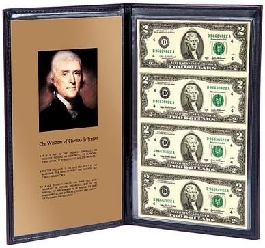 2003 Uncut Jefferson $2 Bills (Qty4) in Portfolio - World Reserve Monetary Exchange Set by World Monetary Exchange