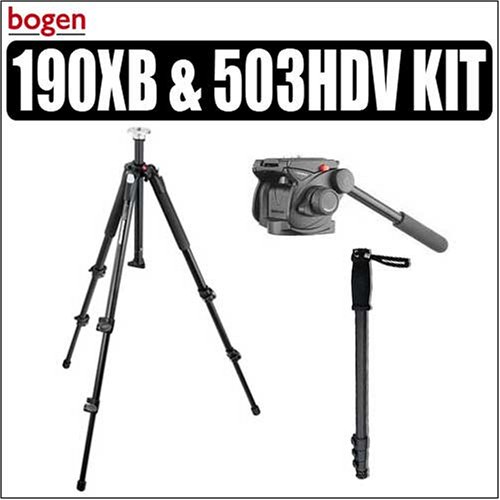 Electronics: Bogen Manfrotto 190XB 3 Section Aluminum Tripod & Bogen Manfrotto 503HDV Professional Video Fluid Head & Bonus Maccabee Monopod Bogen Manfrotto ABOG190XB11