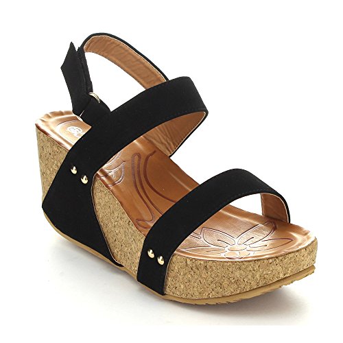 FOREVER FREYA-34 Women's Vamp Strap Sling Back Cork Platform Ankle Strap Sandals