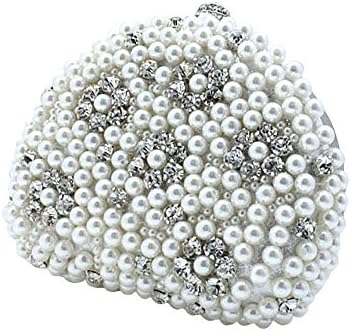 MissFox Women's Pure Color Bead Rhinestone Handbag Clutch Evening Bag Silver White