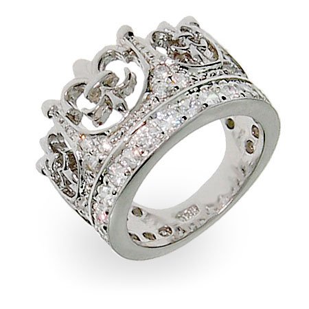 Eve's Addiction Fleur de Lis Crown Tiara Pave CZ Ring