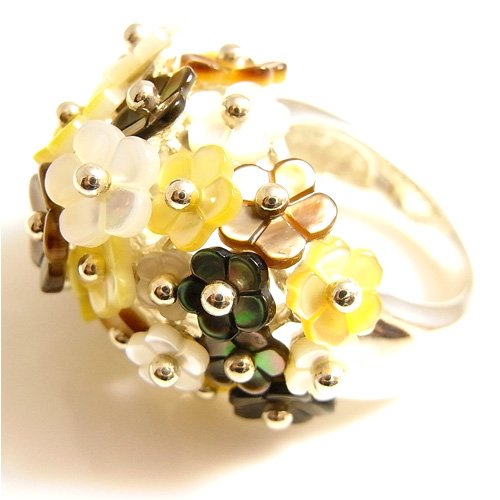 AMALORO天然シェルお花いっぱいリング　サイズ11号　 シルバー925