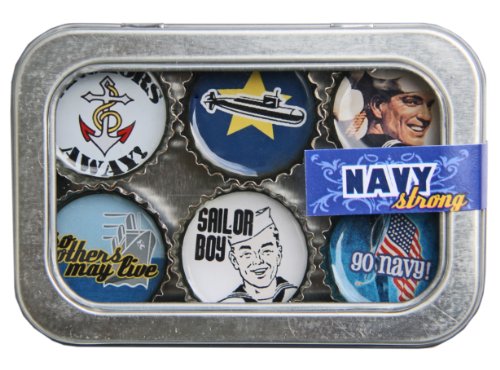 Navy Bottle Cap 6 pc Magnet Set w/ Case