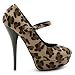 Ollio women's Faux Suede Mary Jane Platforms Classic High Heel Beige Leopard Shoes