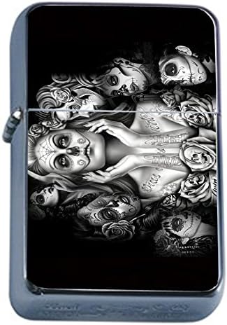 Flip Top Oil Lighter Sugar Skull D22 Day of the Dead Dia De La Muerto Includes Silver Case