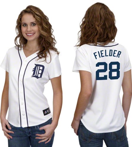 Prince Fielder Women's Jersey: Women's Majestic Home White #28 Detroit Tigers Jersey