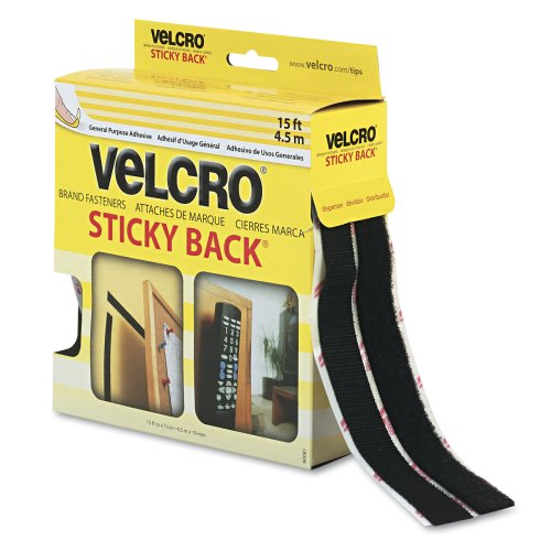 Velcro Sticky-Back Hook & Loop Fastener Roll In Dispenser Box, 3/4in X 15 Ft., Black (VEK90081)