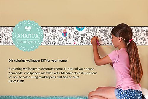Ananda Kids DIY Wall Decal Coloring Art Kit - Matryoshka Dolls - Girls Fun Birthday Gift - Russian Nesting Dolls- Children's Play Room Decor