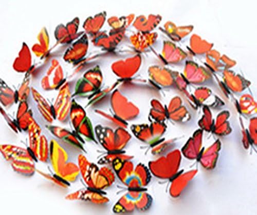 12PCS 3D Wall Decal Home Sticker Simulation Butterfly Shaped Stickers - Colourful Red