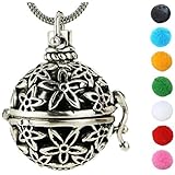 Lava Stone Aromatherapy Essential Oil Diffuser Necklace Pendant/Locket Antique Silver with 24" Snake Chain and 6 Cashmere Sustained Release Ball