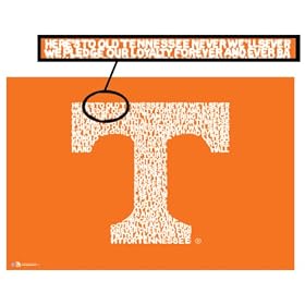 University of Tennesse Fight Song Poster - Logo Created Using the Lyrics to "Here's to Old Tennesse" Amazing!!!