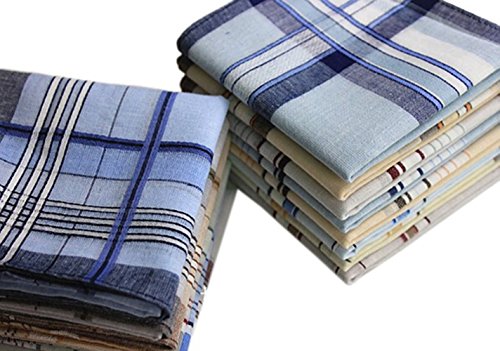 FTSUCQ Mens/Boys Gentleman Vintage Checkered Casual Hankie Cotton Handkerchiefs