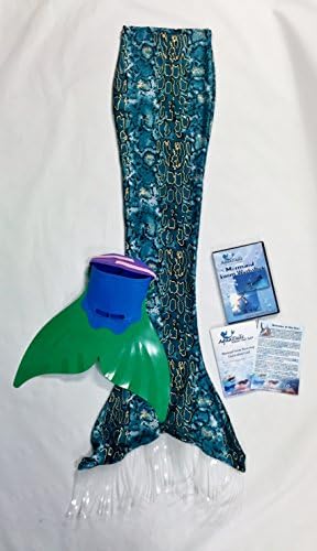 Mermaid Tail for Swimming Bundle: Cute Tail, Child Monofin, MerSwim DVD (Blue, Ch S)
