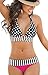Niveltm Sexy Boho 2pcs Set Polka Dots Striped Halterneck Swimwear