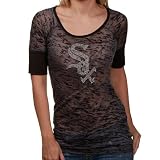 MLB Touch by Alyssa Milano Chicago White Sox Ladies Black Sheer Crystal Premium T-shirt (X-Large)