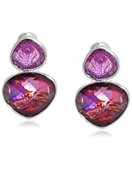 Napier "Field Of Dreams" Silver-Tone and Purple Double Stone Clip-On Button Earrings
