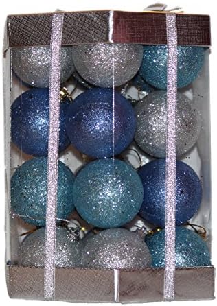 28 Count Glitter Christmas Ball Ornaments Set Boxed (Ice Blue / Blue / Silver Mix)