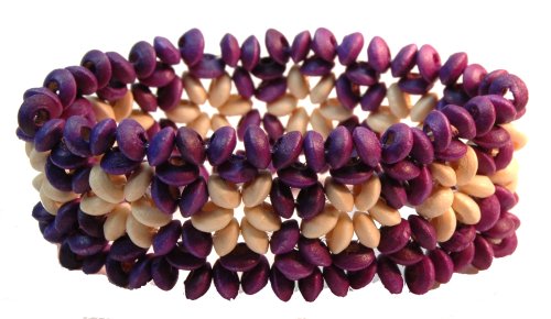 Click here to buy Natural Wood Purple and White Stars Bracelet by ToltecTraders.com.