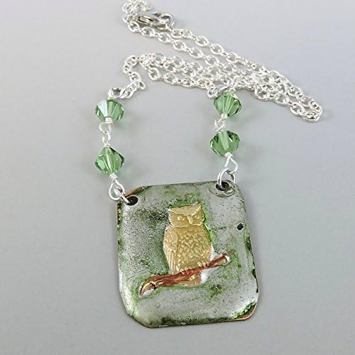 Owl Necklace with Stamped Solder Pendant &amp; Swarovski Crystal Elements
