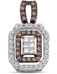 14K White Gold Princess Cut Invisible & Channel Set Chocolate Brown and White Diamond Halo Pendant - (1.00 cttw.)