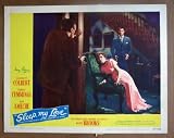 DH25 Sleep My Lovely CLAUDETTE COLBERT 1947 Lobby Card. Heres a terrific lobby card from the original release of SLEEP MY LOVE featuring a great image of CLAUDETTE COLBERT and DON AMECHE. Lobby card is in EXCELLENT+ to NEAR MINT condition. No pinholes, no stains, no tears, two tiny pieces of brown paper masking tape on back of card. A lobby card is an 11 x 14 inch placard advertising a movie. They were displayed in the theatre lobby to entice moviegoers to go to the box office and buy a ticket.