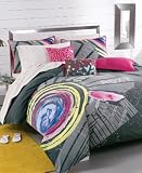 Roxy Bedding, Calista Twin Duvet Cover Set Gray with Pink, Blue & Yellow Print