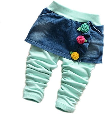 Wpopbro girl's autumn cotton leggings open pants (green,3T)
