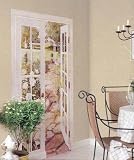 Trompe L' Oeil French Doors Window Wallpaper Wall Mural Garden Path Trellis Yard Pot Flower Floral Meadow Field Bushes Country