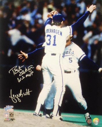 George Brett and Bret Saberhagen Kansas City Royals - World Series Action - Autographed 16x20 Photograph with WS MVP Inscription