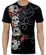 "Ring of Fire" Skulls and Red Roses Cotton Adult Mens Fashion T-Shirt - Clearance Sale !